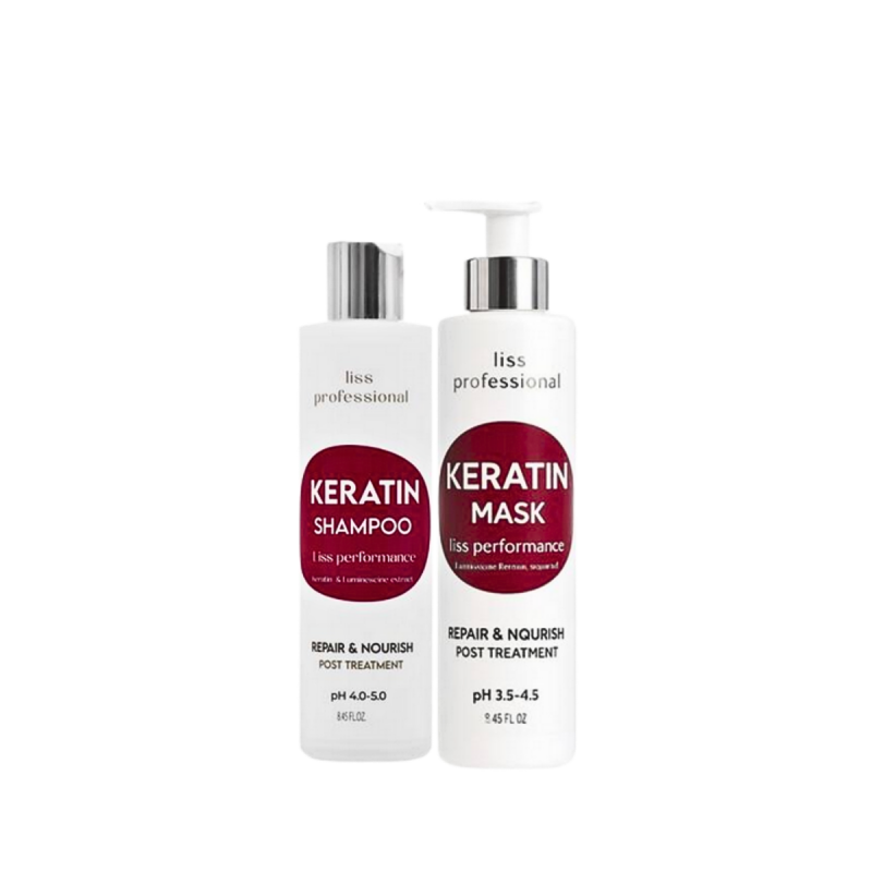 Liss Professional Keratin Szampon + Maska - zestaw do wygładzania do włosów osłabionych i po zabiegach fryzjerskich