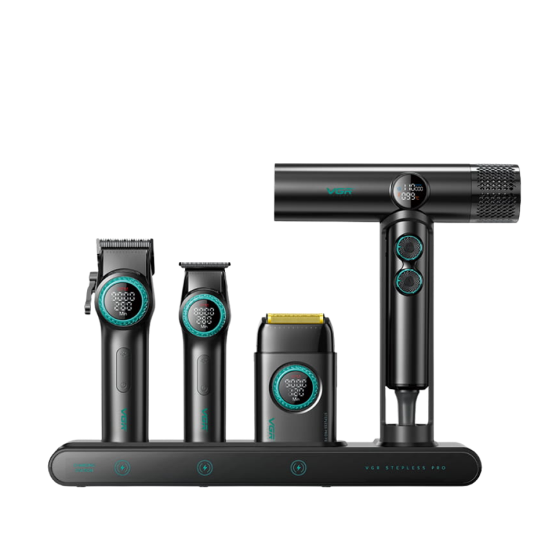 VGR PRO 4in1 - zestaw maszynka, trymer, golarka i suszarka w walizce