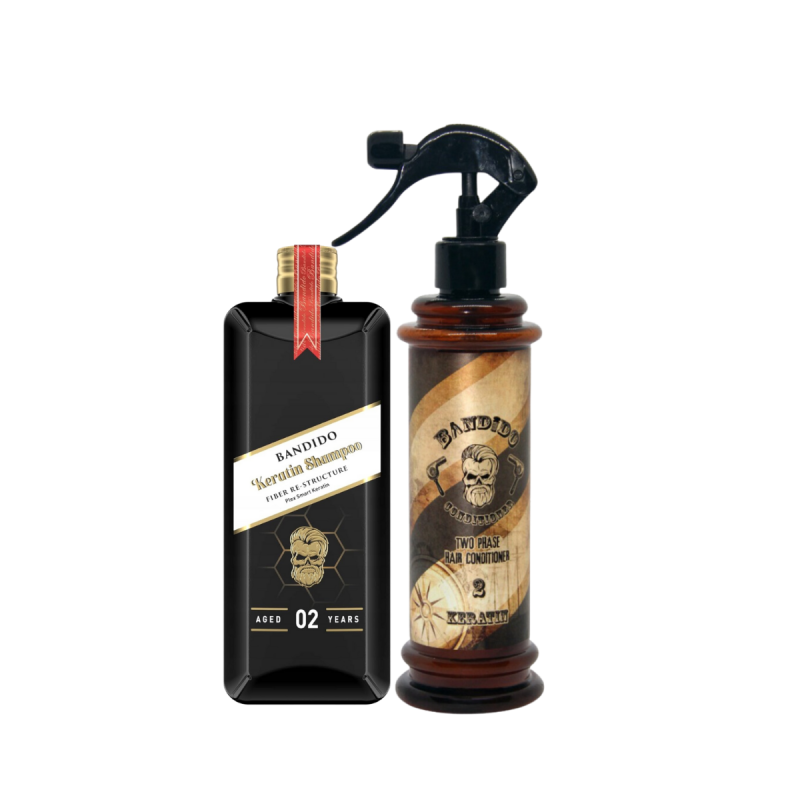 Zestaw Bandido Keratin - dwufazowa odżywka + szampon do męskiej pielęgnacji