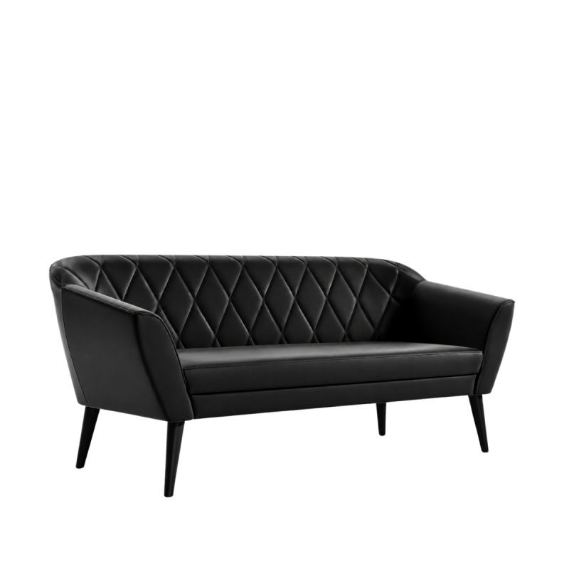 Sofa KARO 3-osobowa do poczekalni fryzjerskiej - czarna eko-skóra